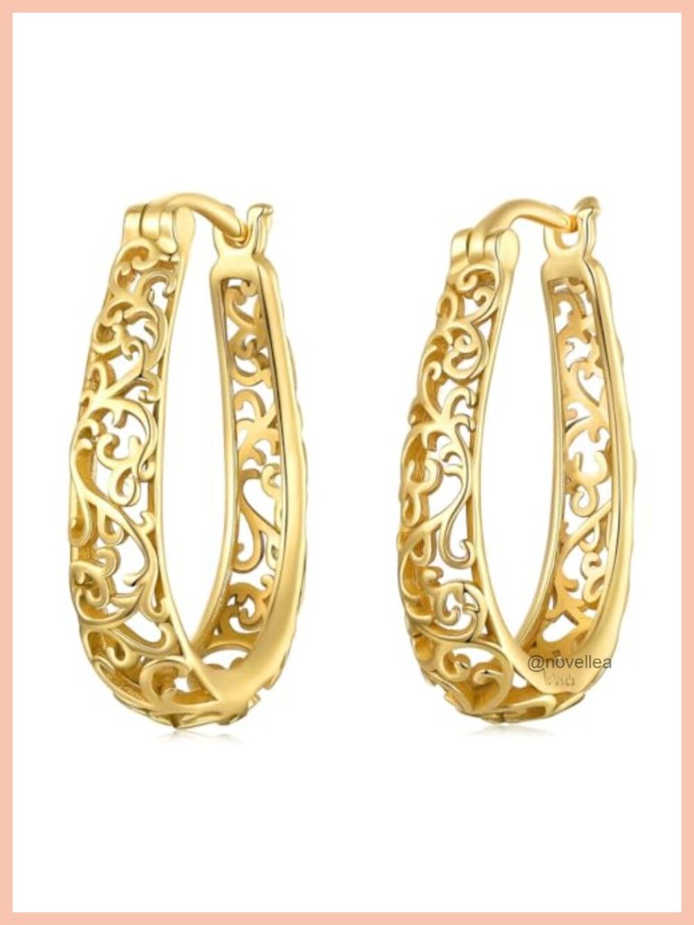Vintage Filigree S925 Silver Small Oval Hoop Earrings for Women